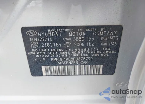 2015 Hyundai Elantra Se из США, поврежденный, VIN KMHDH4AE8FU378799